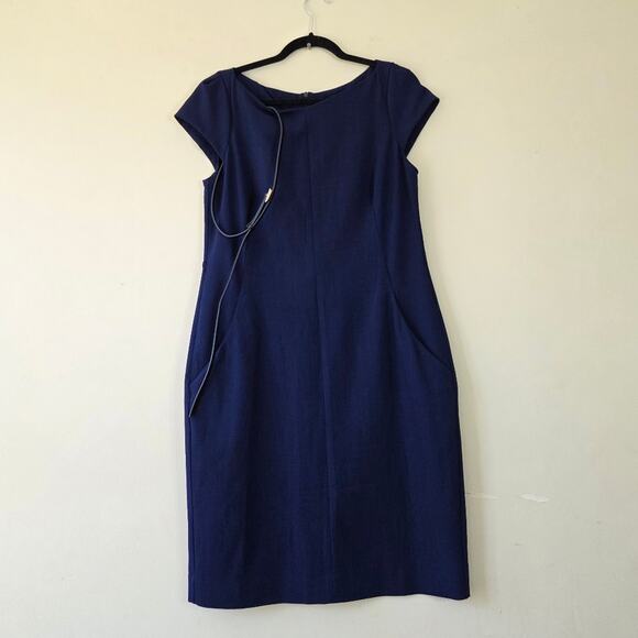 MM. Lafleur Etsuko Dress Deep Indigo Navy With Belt Size 14 - Picture 2 of 5